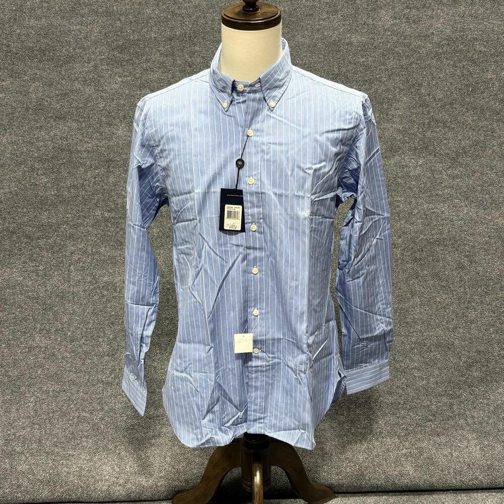 Ralph Lauren Shirt Mens 16 34/35 Blue Stripe Button Down Long Sleeve Regular Fit